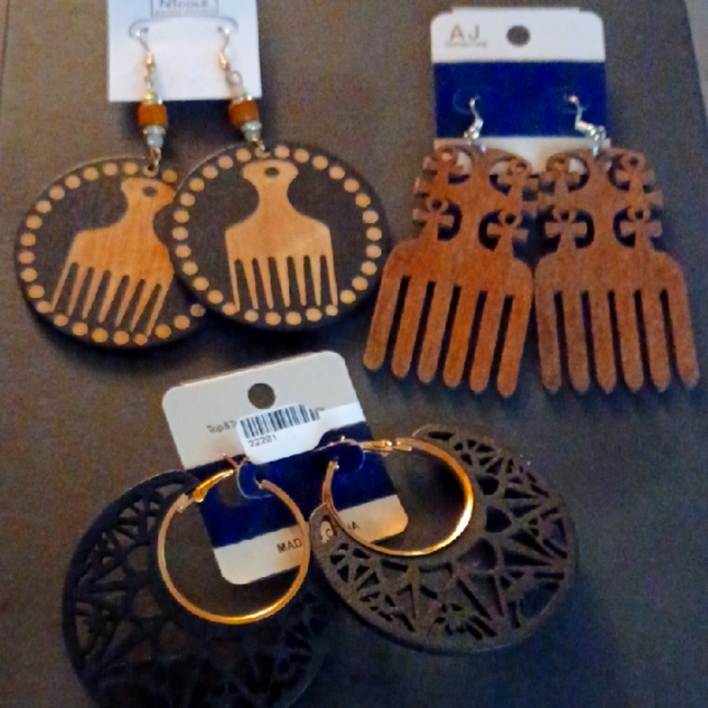 Wooden Afro Comb Earrings Sets